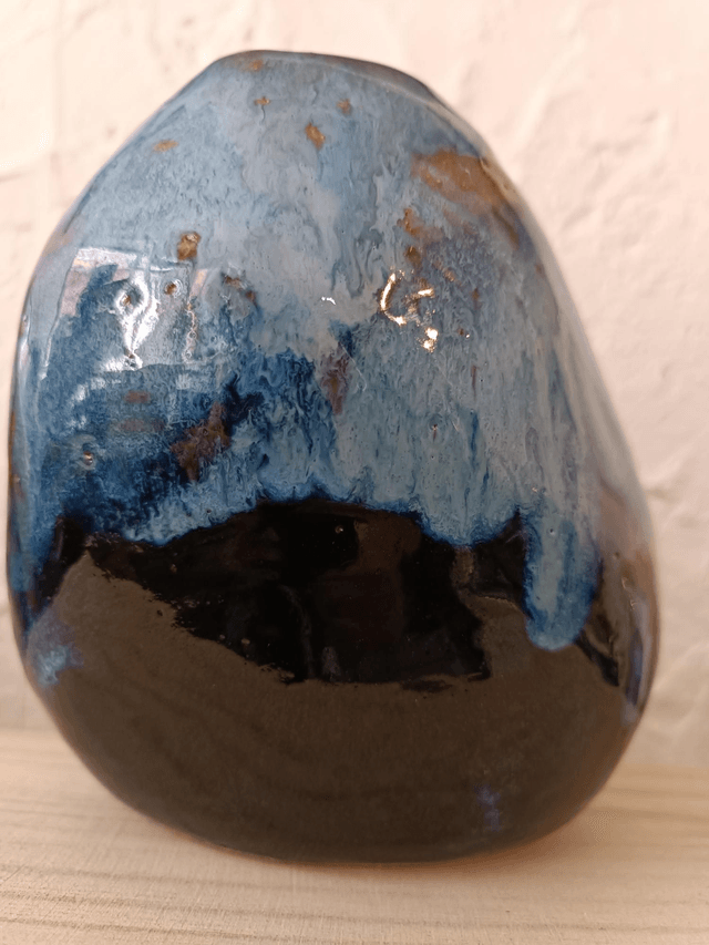 Vase céramique bleu effet paysage 