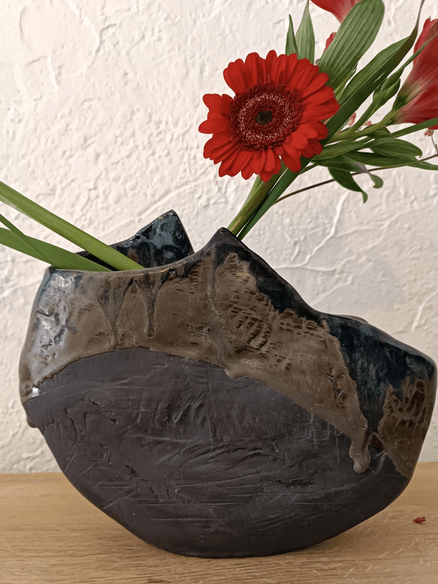 Ikebana vase grès noir 