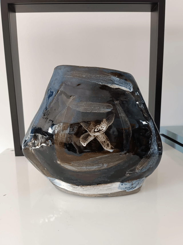 Ikebana vase temmoku effet pinceau 