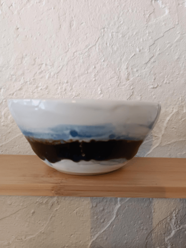 Bol  évasé GM blanc bleu grès blanc 